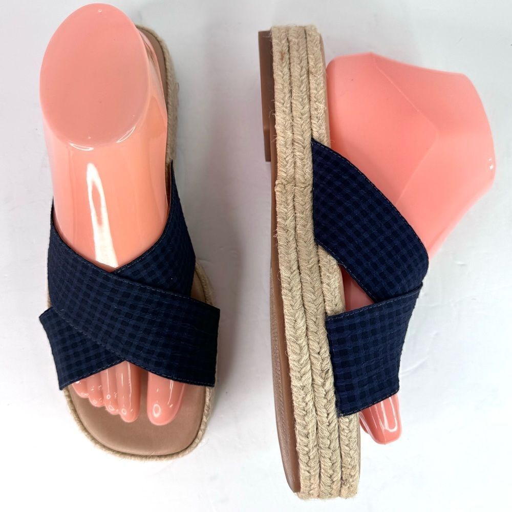 NWOB! Lucky Brand Gayte Espadrilles Slides Slip On Check Blue Sandals Sz 7.5